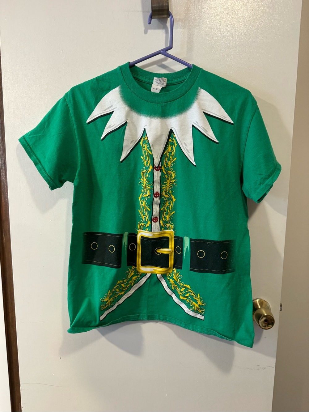 Christmas Elf Costume Graphic T-Shirt Green Gildan Adult Medium Holiday Tee